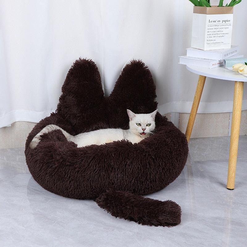 Cute Cat Bed House Plush Cushion Cat Lean High Pillow Bed - The Pet Talk
