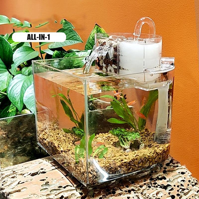 Desktop Home Office Aquarium Mini Fish Tank Water Filtration Small Ecological Fish Tank - The Pet Talk