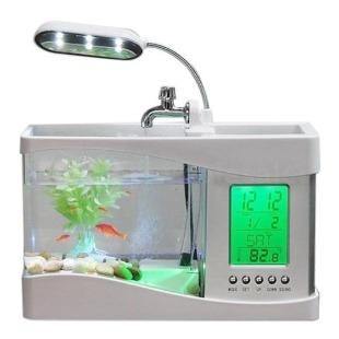 Mini Aquarium Fish Tank With LED Lamp LCD Display - The Pet Talk