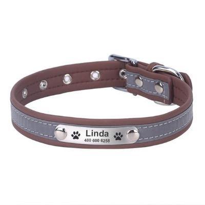 Personalized Pet Collar Leather Reflective ID Tag Engraved - The Pet Talk