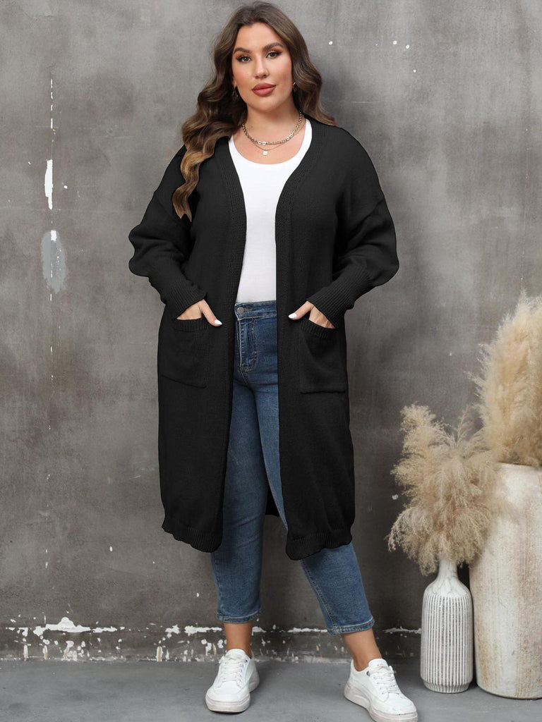 Plus Size Long Sleeve Pocketed Cardigan - The Pet Talk