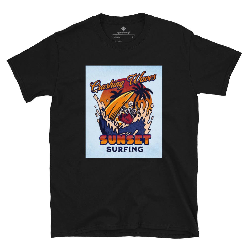 Crashing Waves Sunset Surfing | Short-Sleeve Unisex Soft Style T-Shirt - The Pet Talk