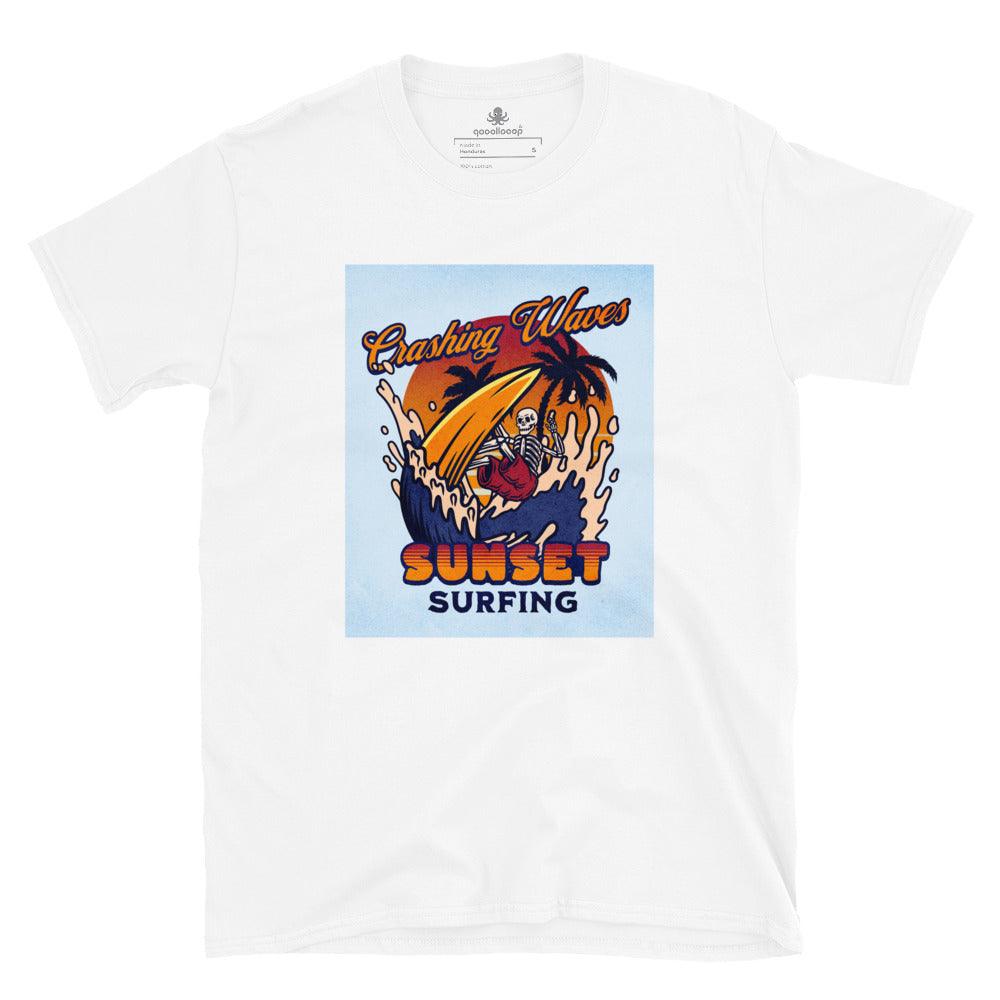 Crashing Waves Sunset Surfing | Short-Sleeve Unisex Soft Style T-Shirt - The Pet Talk