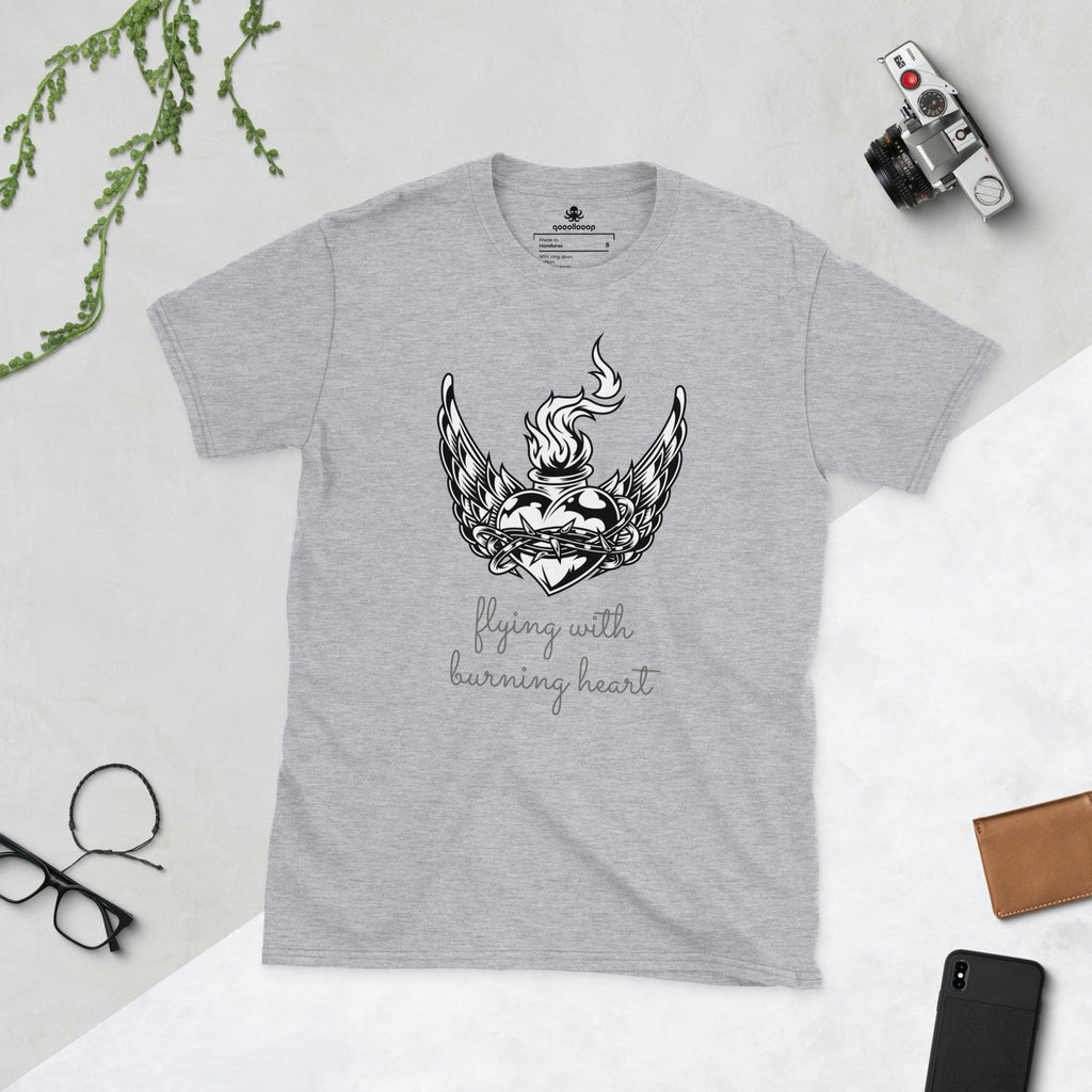 Flying With Burning Heart | Short-Sleeve Unisex Soft Style T-Shirt - The Pet Talk