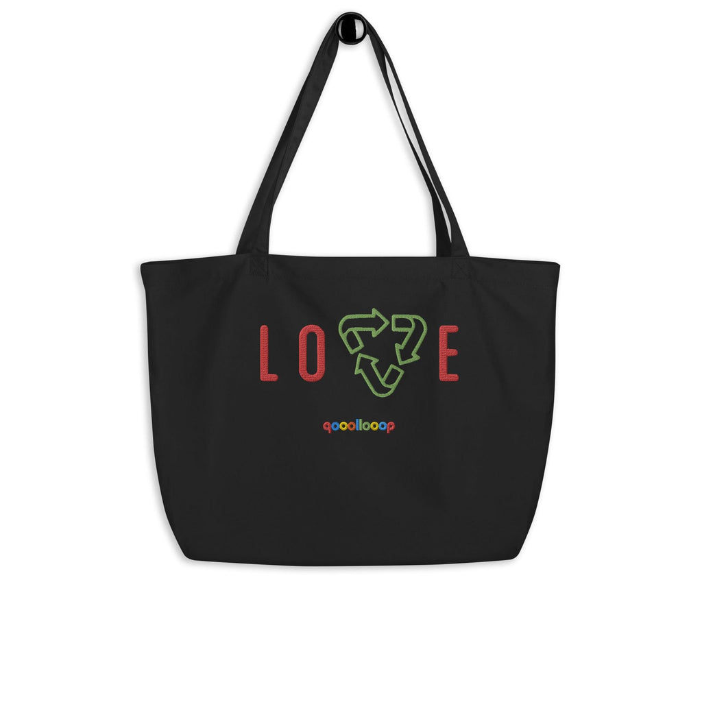 Love Recycle | Black | Large organic tote bag - The Pet Talk