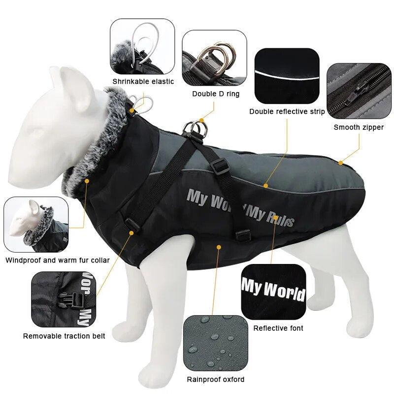 Reflective Clothes for Large Dogs Vest Jacket Winter Warm Dog Coat - The Pet Talk
