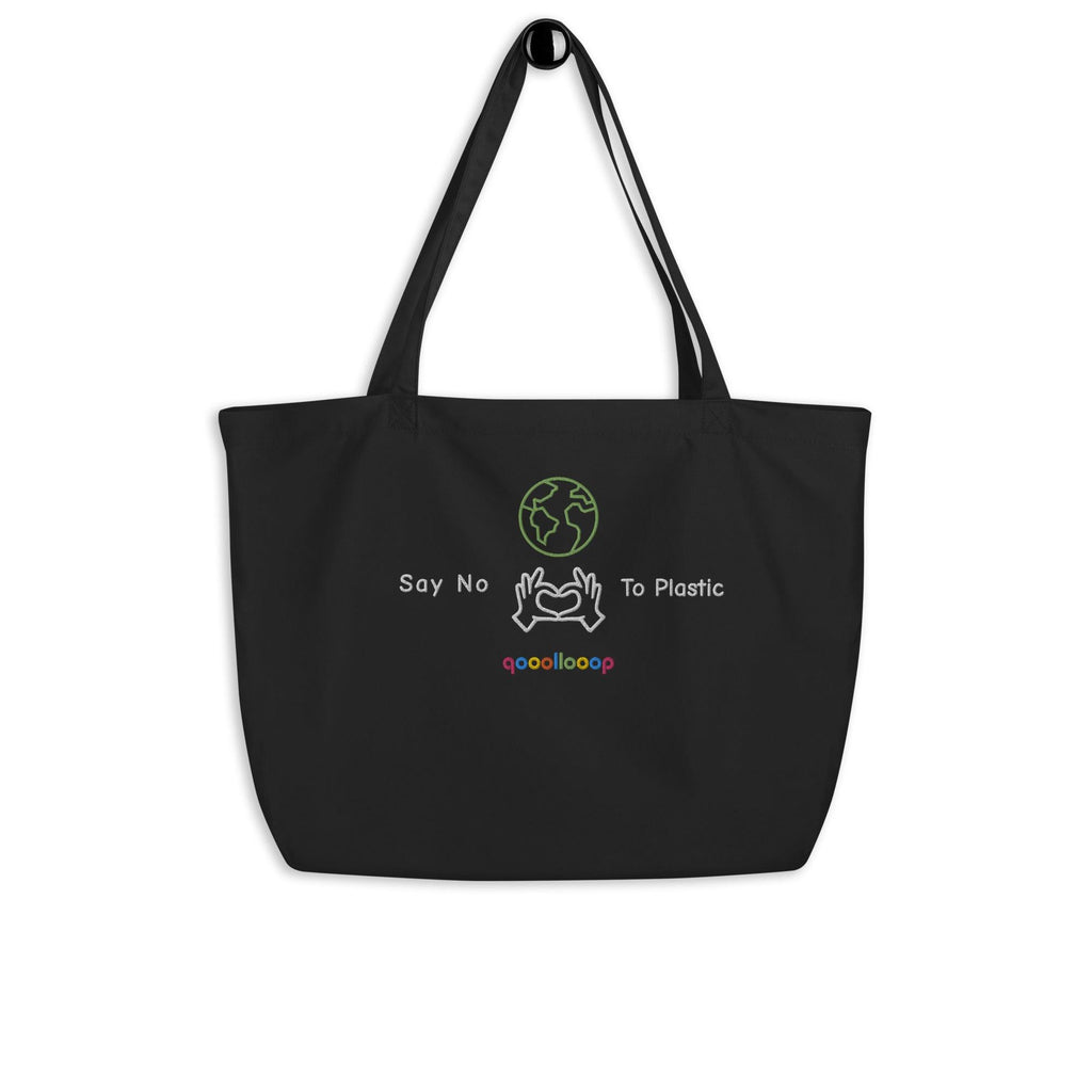 Say No To Plastic | Black | Large organic tote bag - The Pet Talk