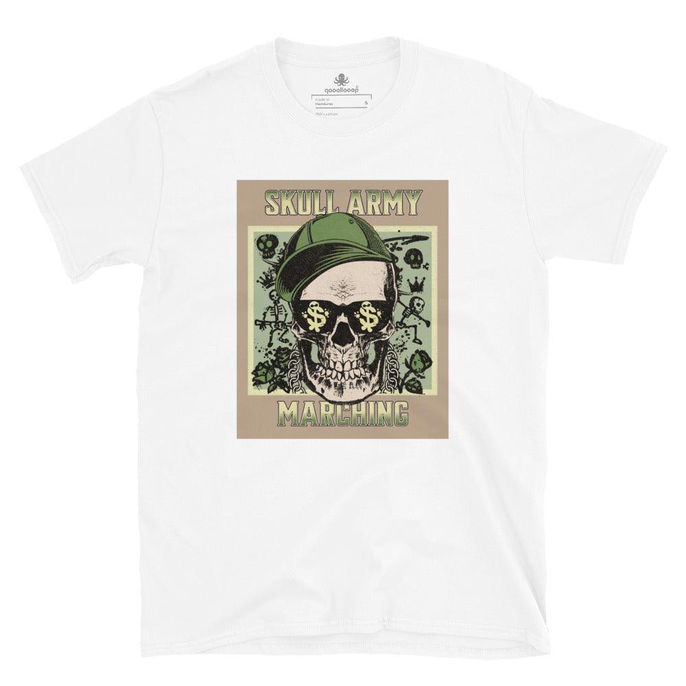 Skull Army Marching | Short-Sleeve Unisex Soft Style T-Shirt - The Pet Talk
