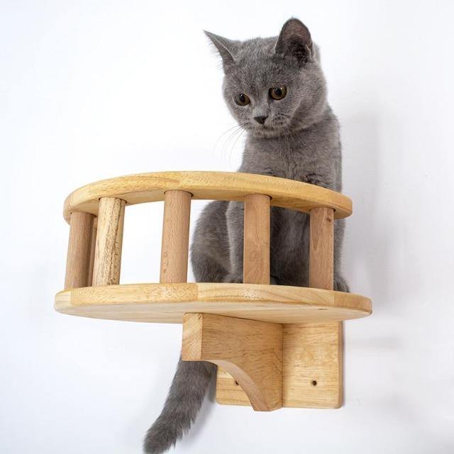 Cat Tree Tower Wall Hanging Wooden House Climbing Frame With Guardrail - The Pet Talk