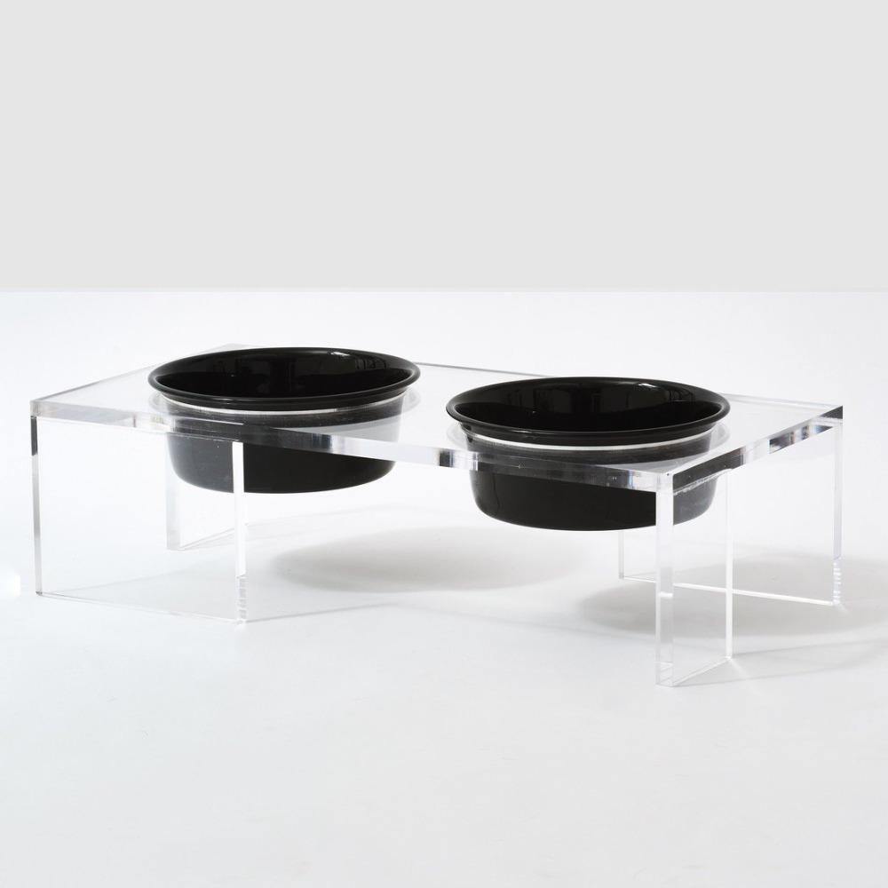 Feeder | Clear Panel Double Dog Bowl Feeder with Black Bowls 1-Quart - The Pet Talk