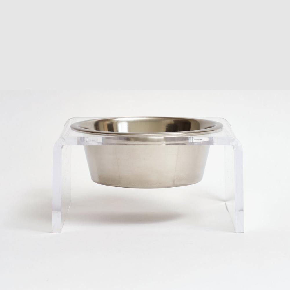 Feeder | Clear Single Dog Bowl Feeder with Silver Bowl 2-Quarts - The Pet Talk