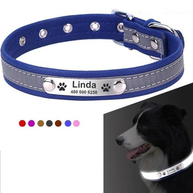 Personalized Pet Collar Leather Reflective ID Tag Engraved - The Pet Talk
