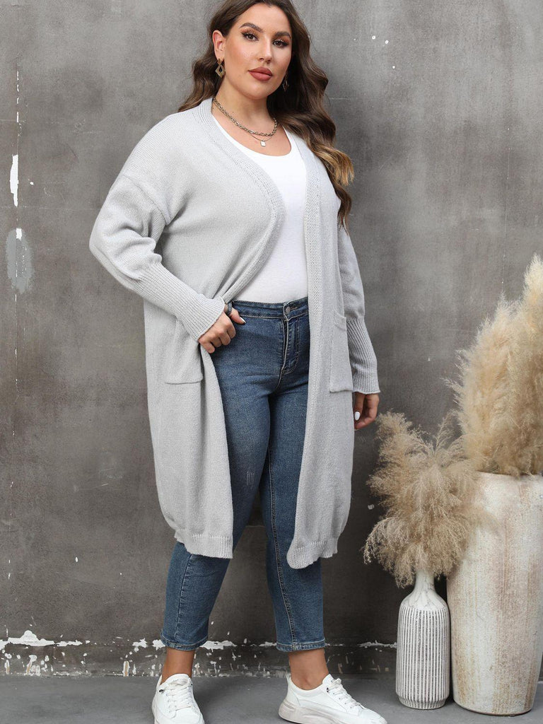 Plus Size Long Sleeve Pocketed Cardigan - The Pet Talk