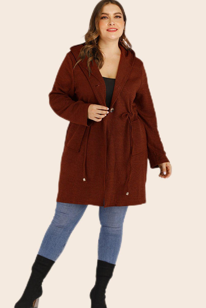 Plus Size Women Drawstring Waist Hooded Cardigan with Pockets - The Pet Talk