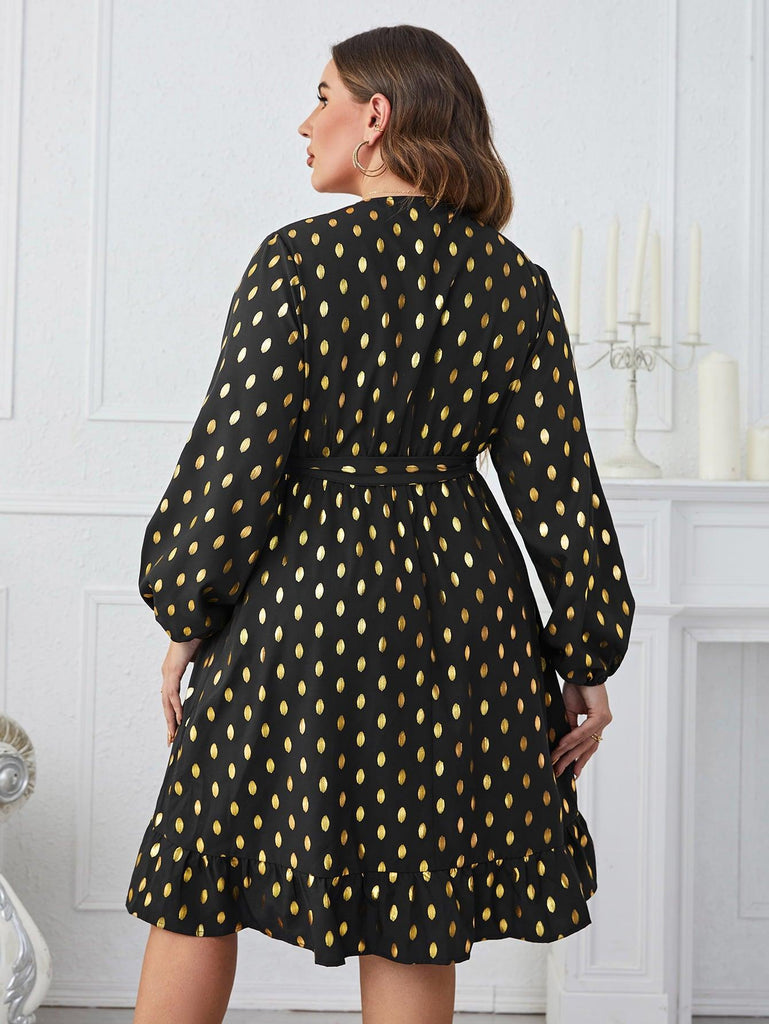 Plus Size Women Printed Surplice Neck Knee-Length Dress - The Pet Talk